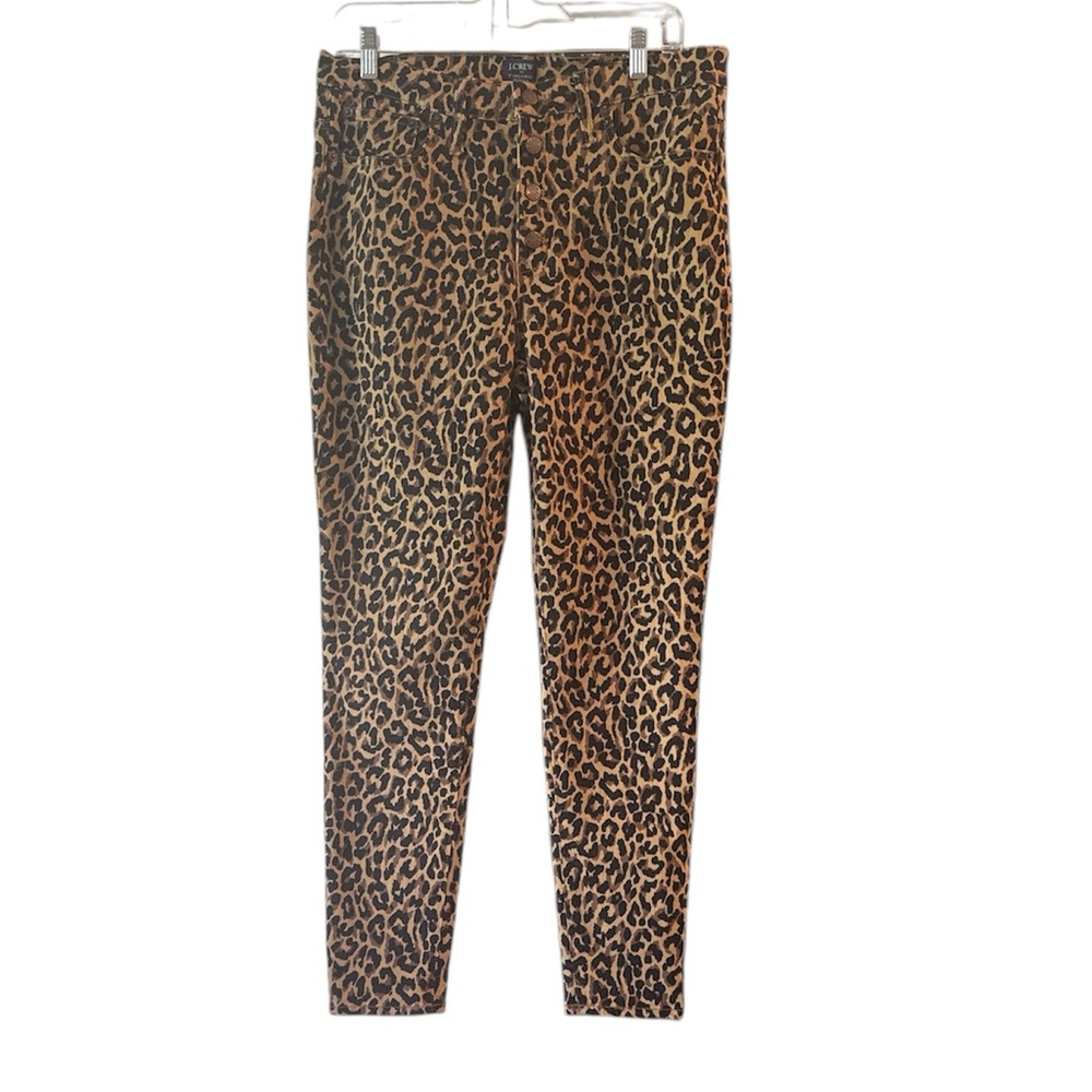 J. Crew Leopard 9 inch High Rise Skinny Leopard Exposed Button Fly Jeans size 30